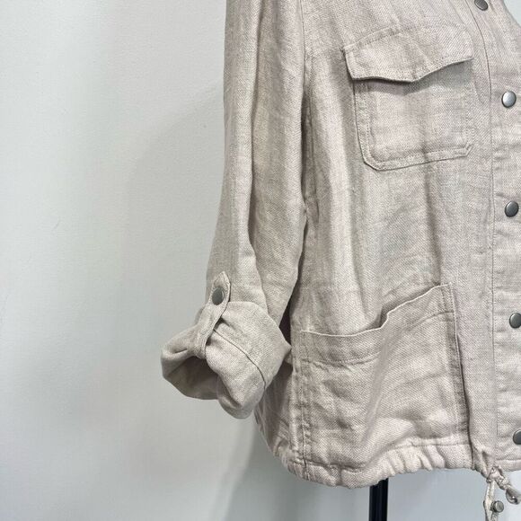 C&C California Linen Button Front Shacket Shirt Jacket Oatmeal Beige Size Med - Picture 8 of 10